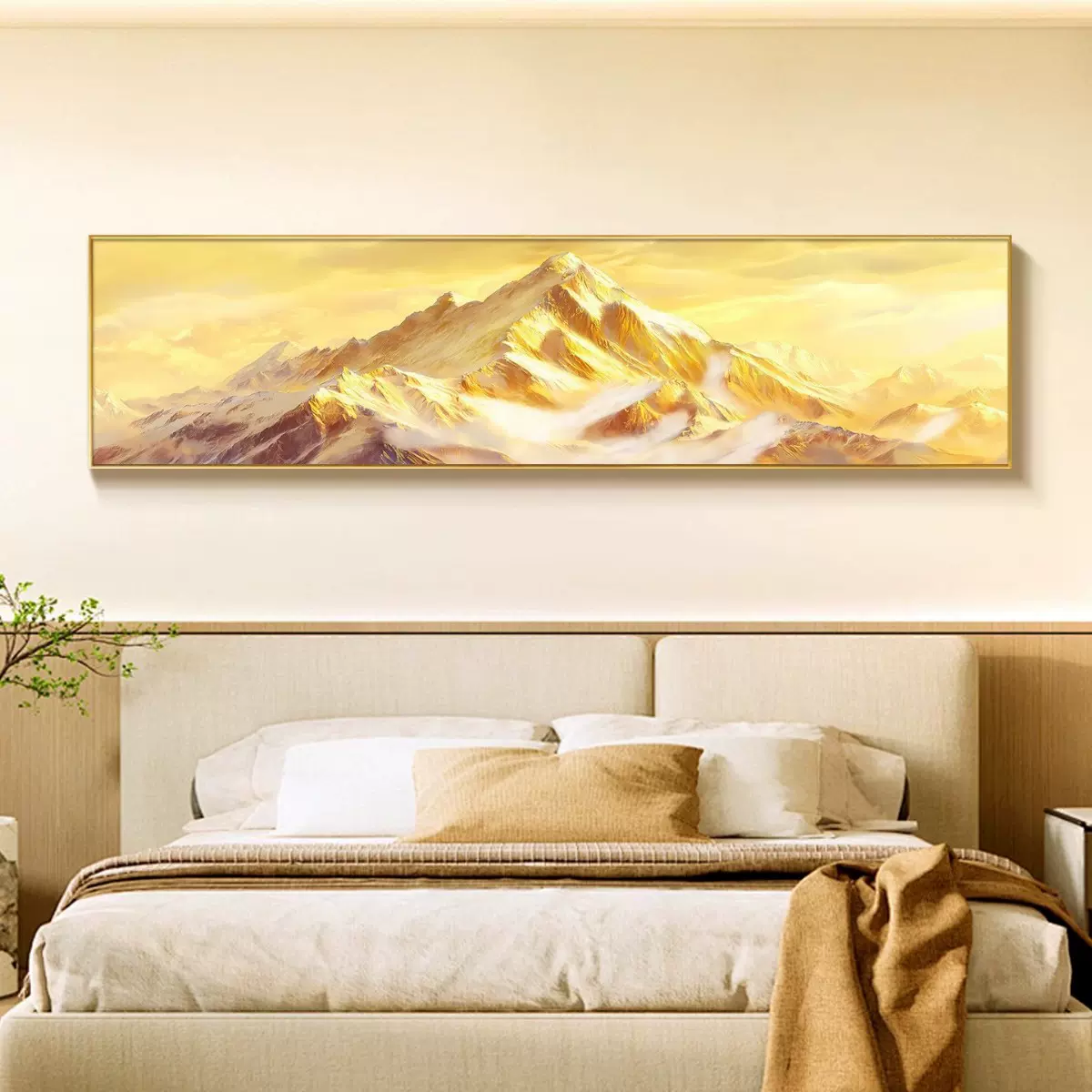 卧室装饰画背靠金山轻奢床头画挂画2025新款横幅高档酒店房间壁画