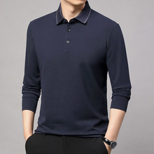 品牌秋冬羊绒T恤男士商务休闲时尚长袖翻领简约百搭男装上衣
