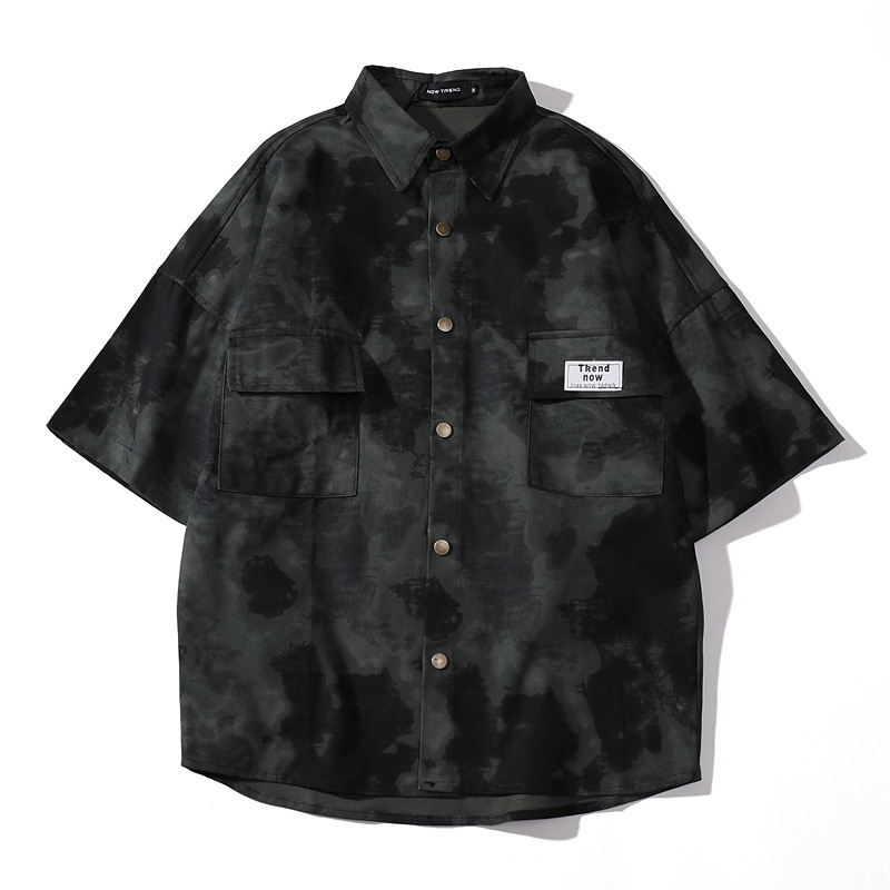 Street Hip-Hop Fashion Brand Camouflage Short-Sleeved Shirt Men's Harajuku BF Style Loose Couple's Multi-Pocket Workwear Tie-Dye Shirt