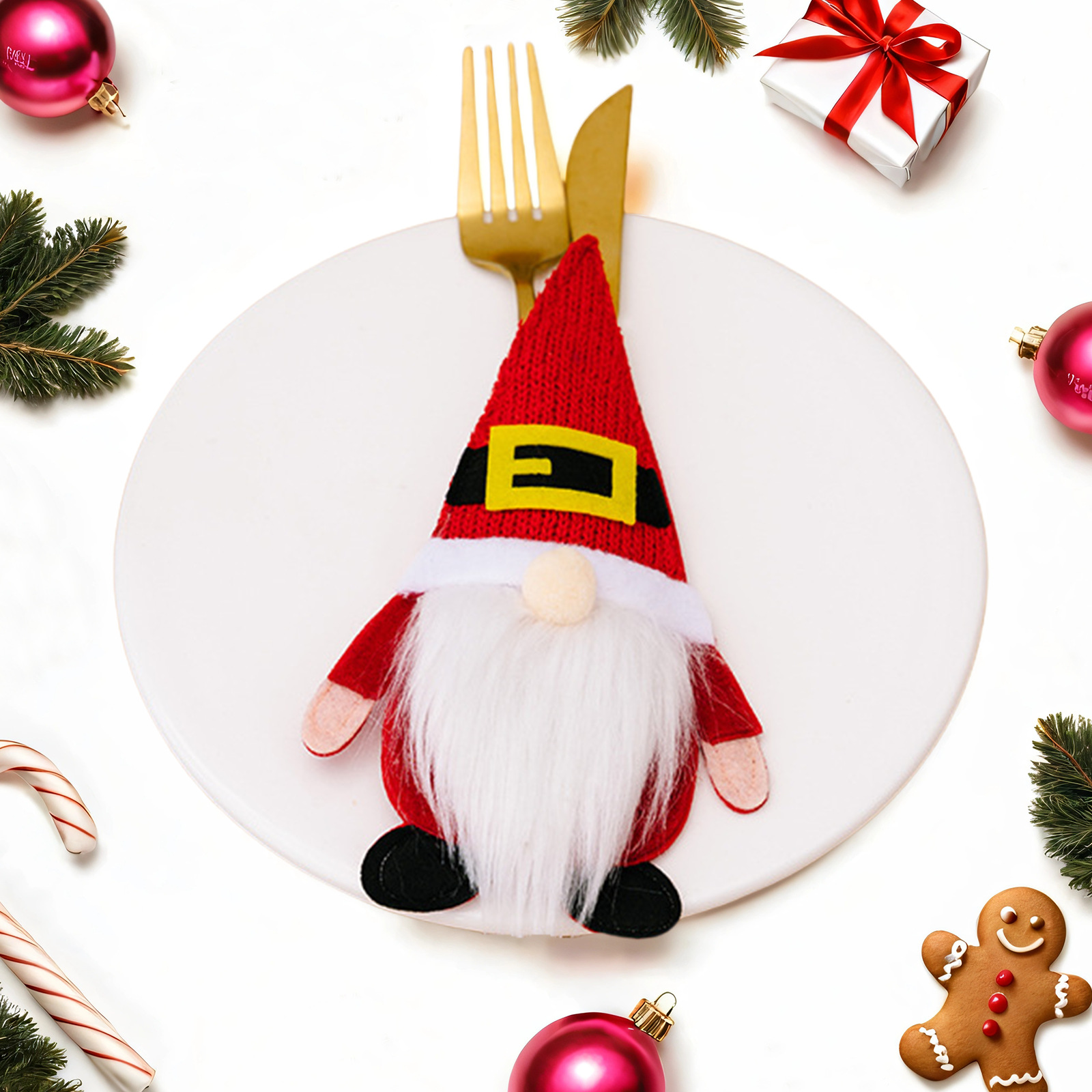 Nuevos productos transfronterizos de decoración de escritorio de Navidad muñeca sin cara cubierta de cuchillo y tenedor adorable enano Rudolph cubierta de cuchillo y tenedor de Navidad