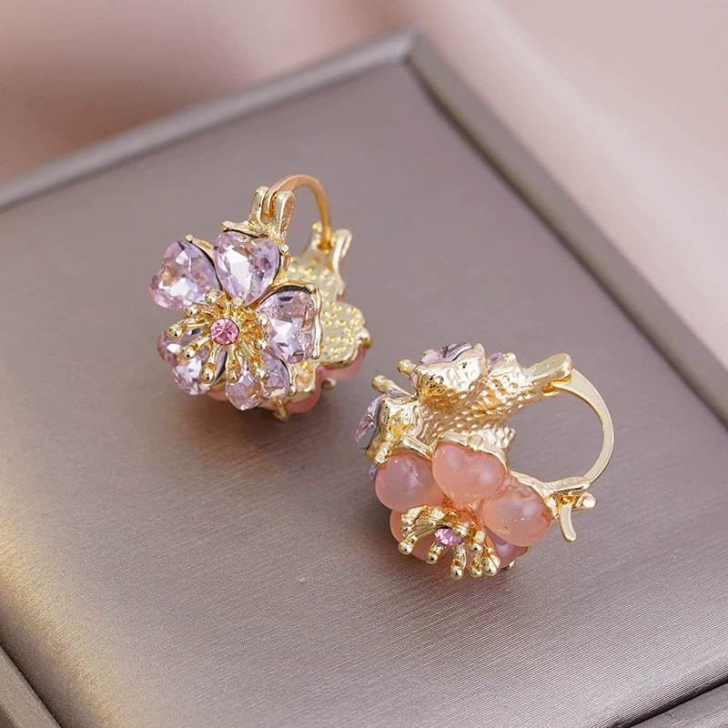 Серебряная игла, двусторонние милые серьги, серебро 925 образец, цветочные, котов глаз