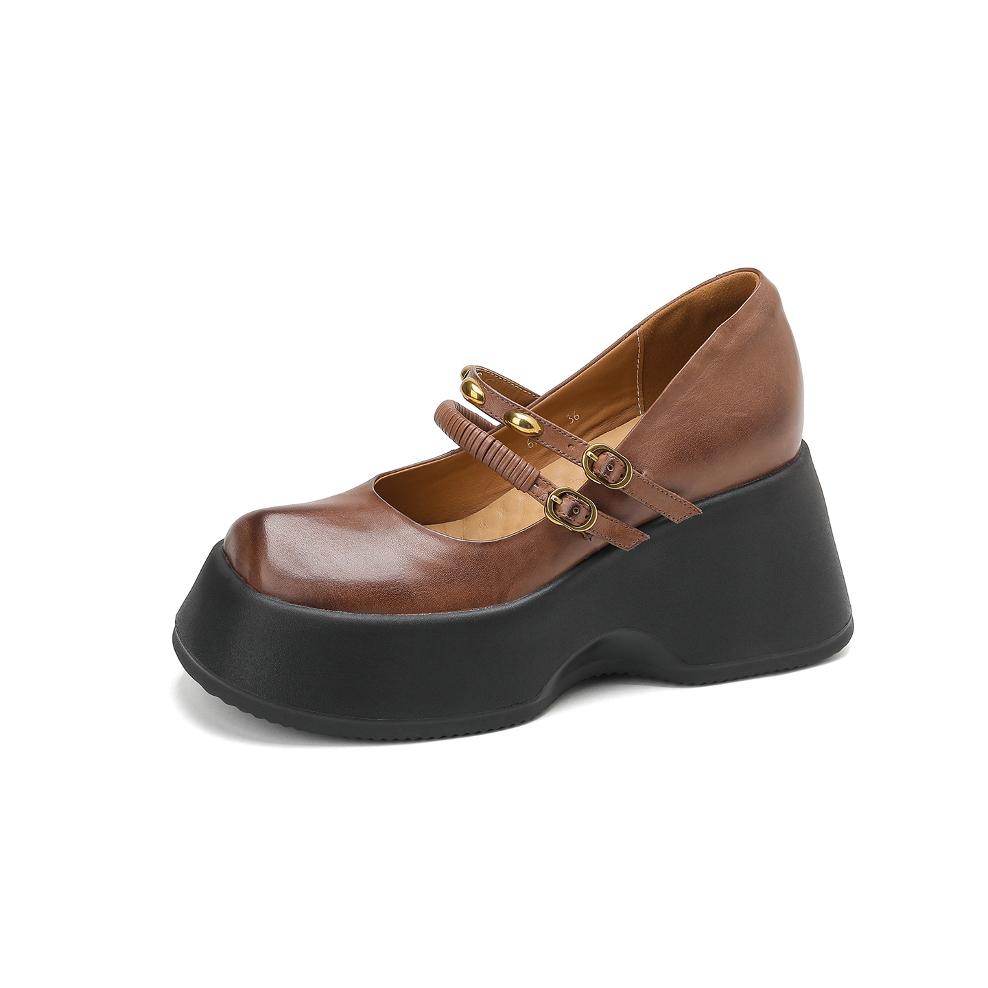 Giày Lolita platform đế xuồng 10 cm phong cách Anh Quốc cổ điển — màu nâu
