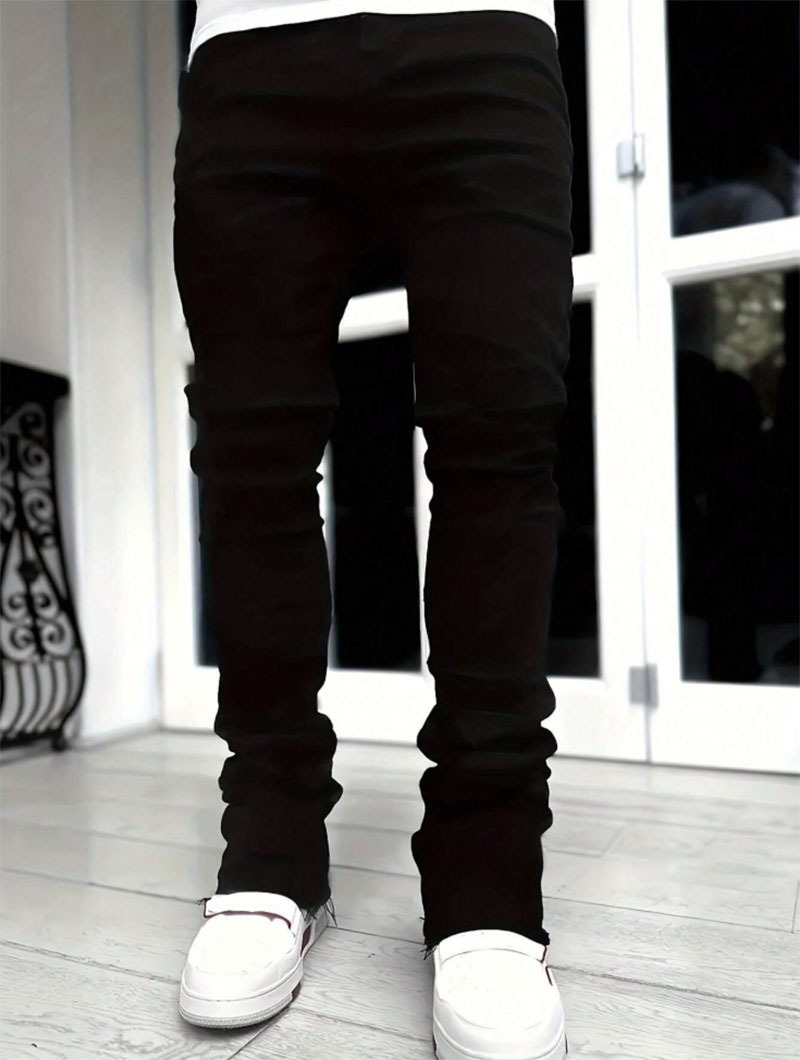 Men's Clothing Comfort Slim Fit Jeans Fleece Lined Thickened High Street Style Slightly Flared Long Pants_mkmklike.com