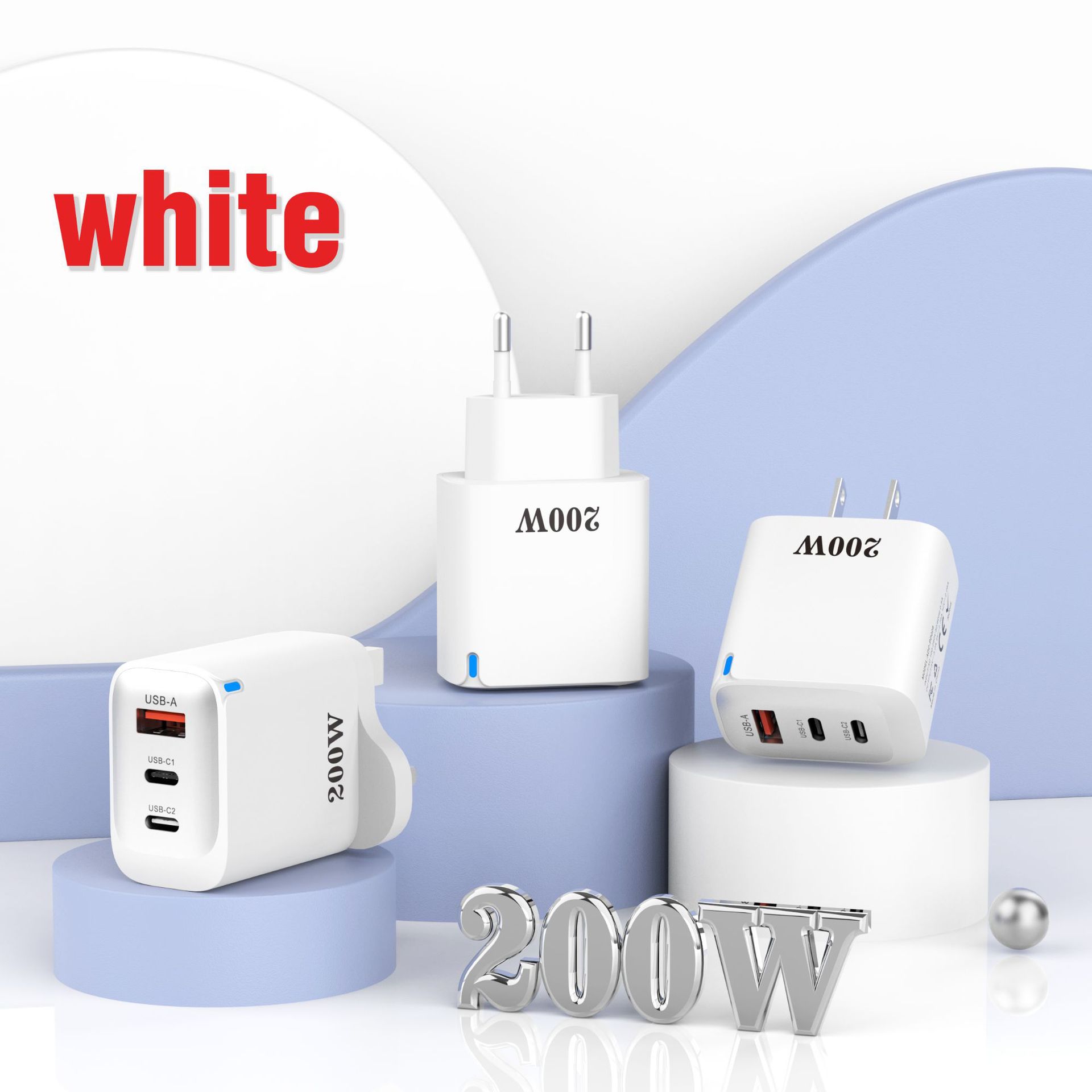 Cargador de alta potencia multipuerto poroso con cabeza de carga rápida de uso general, estándar americano, estándar europeo, estándar británico, estándar australiano, multiinterfaz