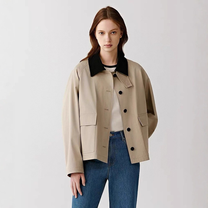 Xiaohe Women's Clothing Mall Same Style 2025 Autumn New High-Density Twill Cotton Jacket with Turn-Down Collar Women's Windbreaker Versatile