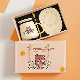 Cartoon Bear Thermostatic Cup Set Ceramic Cup Water Cup Gift Box Mug Opening Creative Small Gift Souvenir
