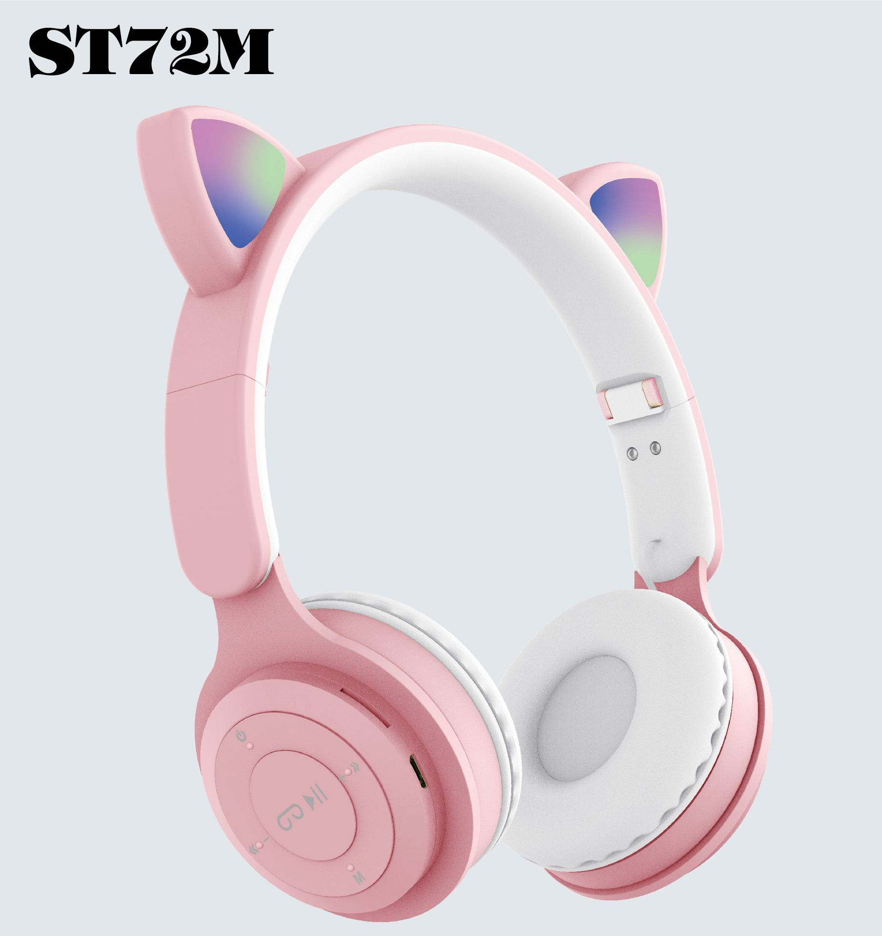 跨境新款头戴式无线蓝牙耳机ST72M 时尚猫耳可折叠插卡FM蓝牙耳机详情1