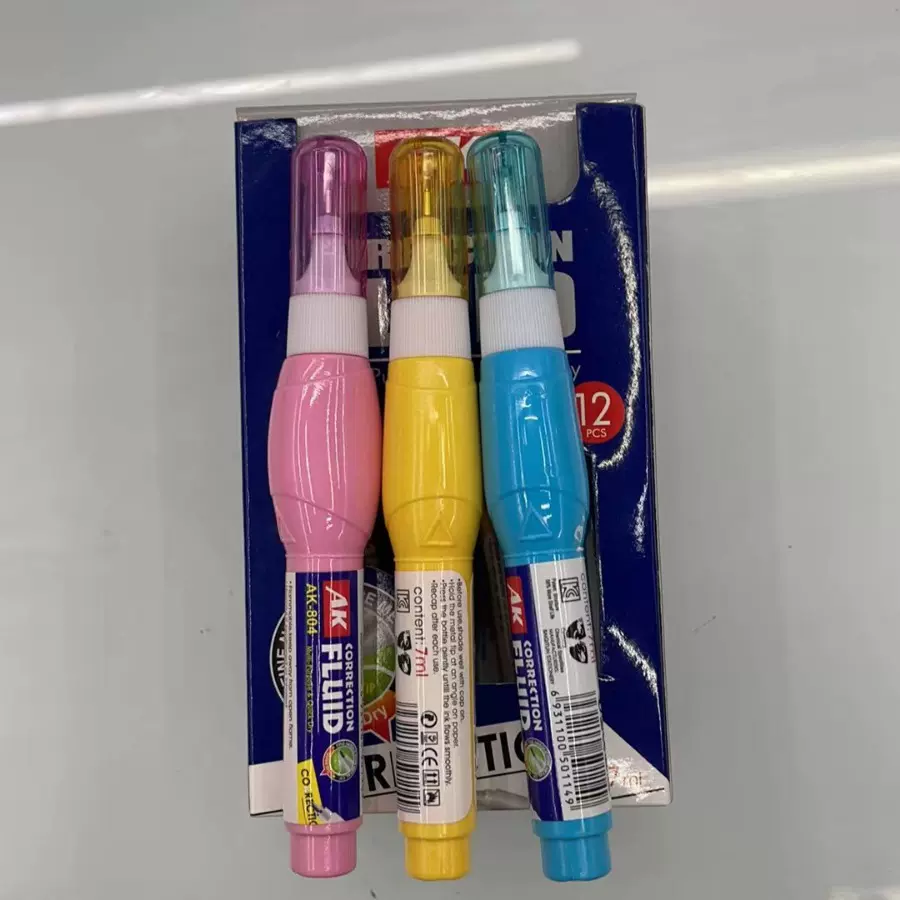 7ml修正液12支装学生钢头涂改笔涂抹顺畅大容量彩色外壳替换