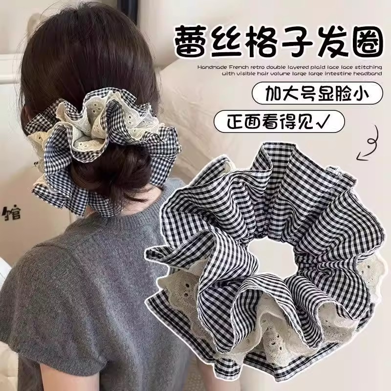 2026 nuevo estilo coreano super grande anillo de pelo intestino grande niñas de alto nivel de sensación de cabello de flores cuerdas de cabello de cordón de goma adornos para el cabello