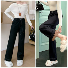 厂家直销牛仔裤女2025冬季高腰抽绳高级感女裤显瘦慵懒阔腿休闲裤