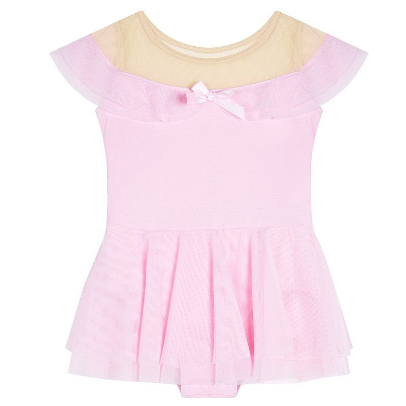 Ropa de baile para niños, vestido de una pieza de red con un hombro de verano, vestido de danza clásica de danza china, vestido de baile de práctica para niñas