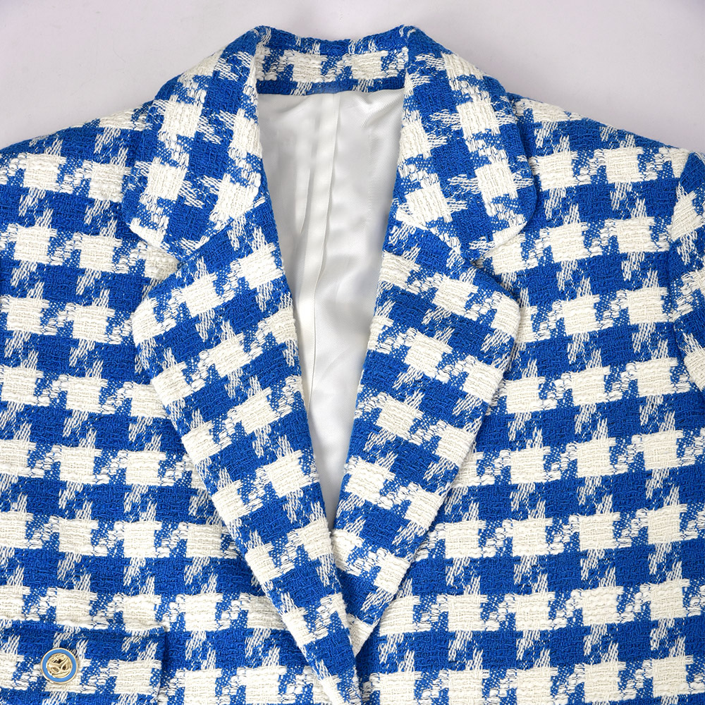 Women's Clothing Tweed Retro Houndstooth Loose Single Breasted Suit_voghion.com