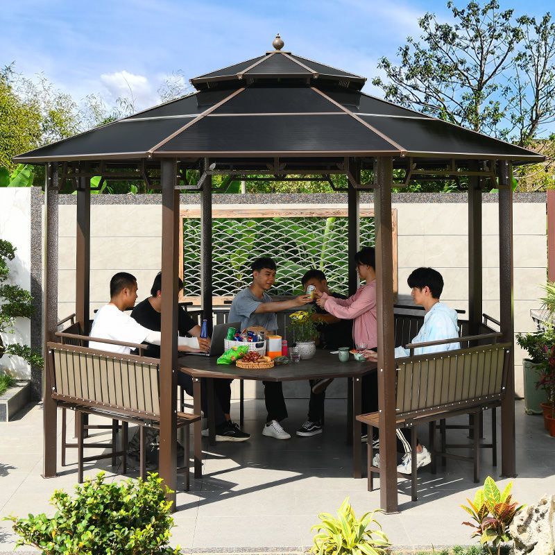 Outdoor Pavilion Courtyard Garden Leisure Villa Roof Pergola Outdoor Insulation Sunshade Tent Full Set of Rainproof Pavilion