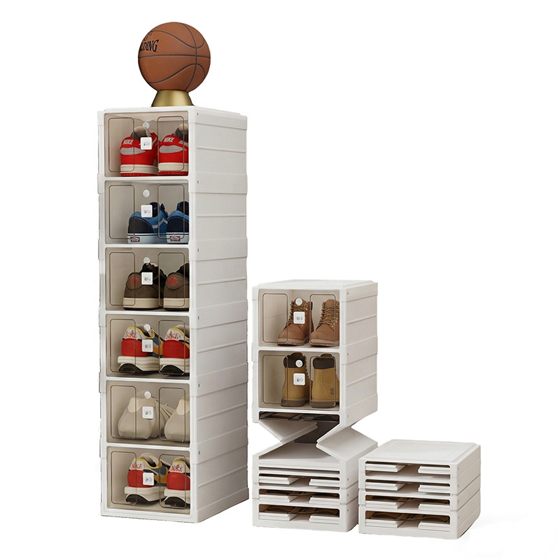 Installation-Free Shoe Box Gap Shoes Storage Box Transparent AJ Boots Foldable Shoe Cabinet Living Room Plastic Shoes Storage