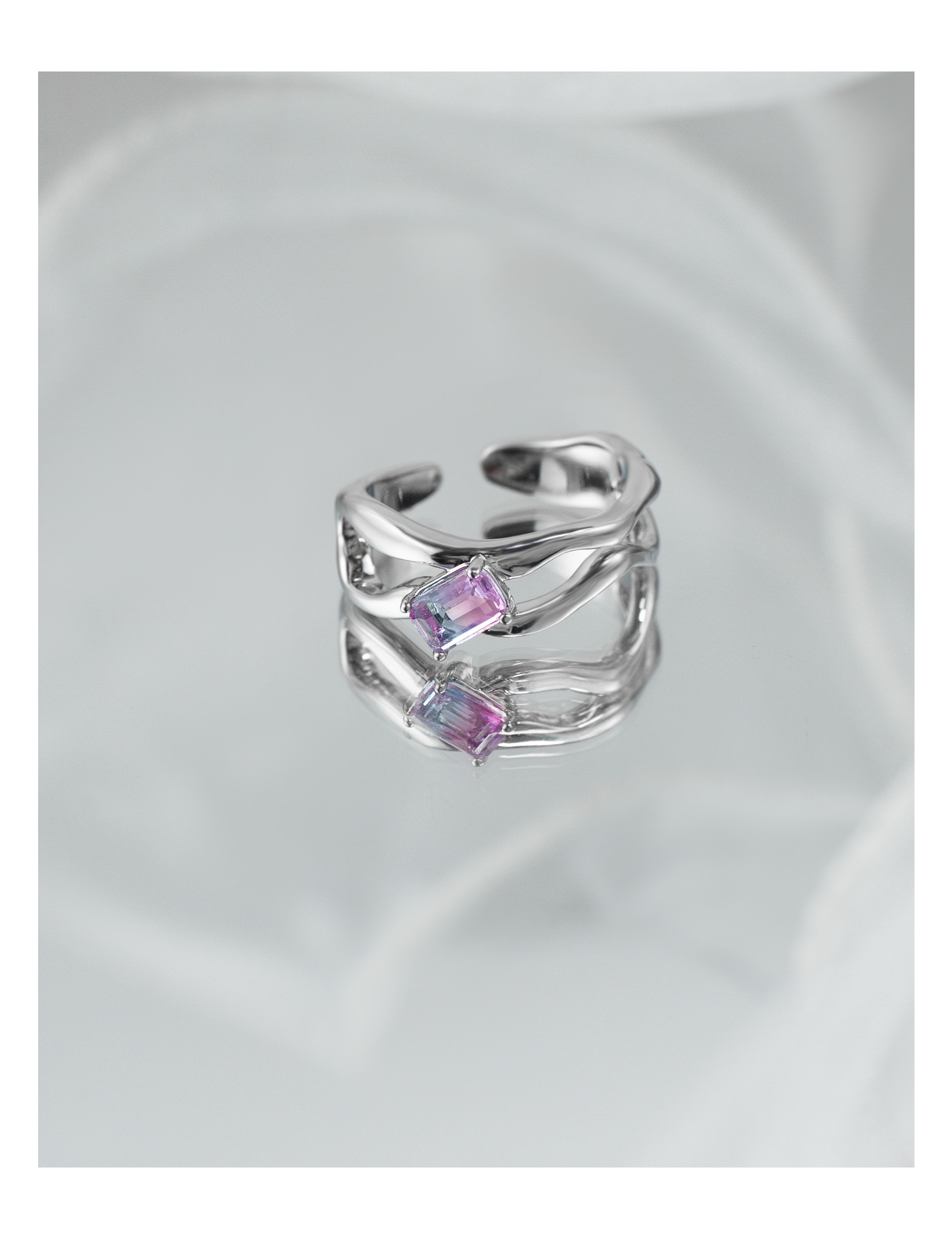 Simple Style Heart Shape Copper Plating Artificial Gemstones Open Ring 1 Piece