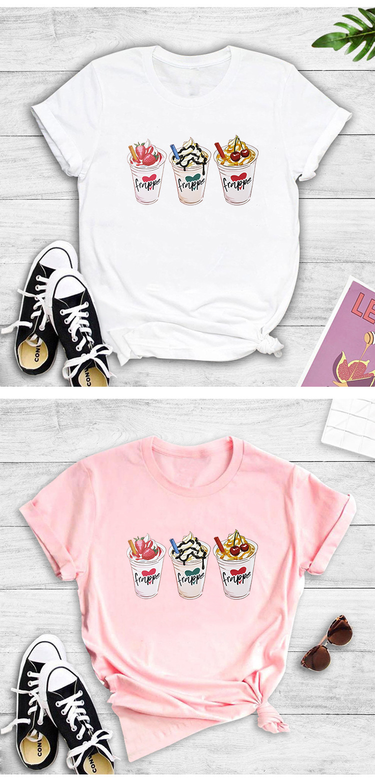 three-color ice cream cup printing summer round neck T-shirt NSYIC59350