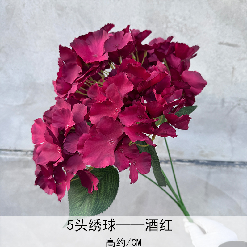 Simulación de racimo de 5 cabezas hortensias flores artificiales boda hotel decoración fondo del hogar