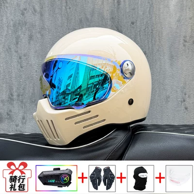 Motosiklet kaskı (dəbilqə) | Suitable for All Seasons, with - pearl-white-with-phantom-blue-night-vision-transparent-mirror-included-y10-soft-wheat-m