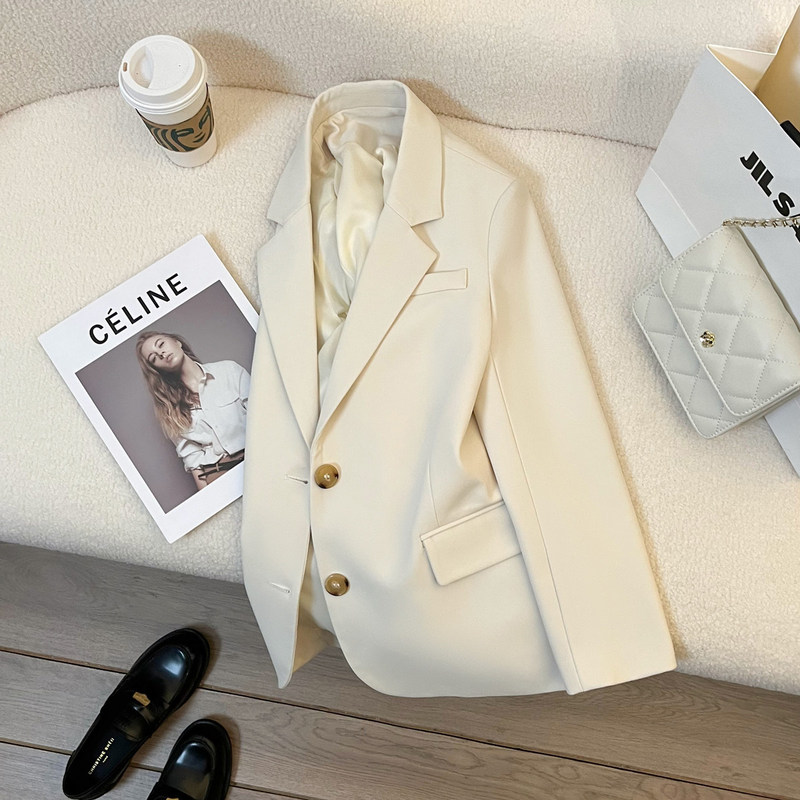 Off-White Blazer for Women 2026 Spring and Autumn New Style High-End Street-Style Casual Korean-Style Straight-Cut Suit Off-White Blazer for Women 2026 Spring and Autumn New Style High-End Street-Style Casual Korean-Style Straight-Cut Suit