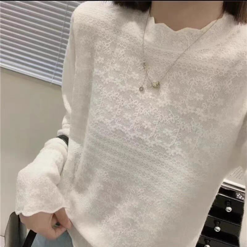 Lace base body-friendly fashionable long-sleeve, knitted sweater, high collar, western style