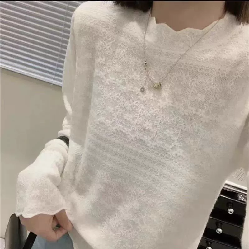 Lace base body-friendly fashionable long-sleeve, knitted sweater, high collar, western style