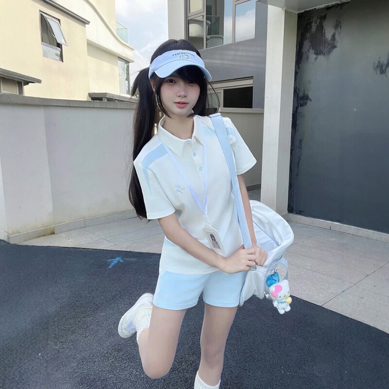 Academy-Style Jk Uniform Original New Embroidered Gymnastics Volleyball Outfit Set with Color-Blocking Polo Shirt and Casual Shorts