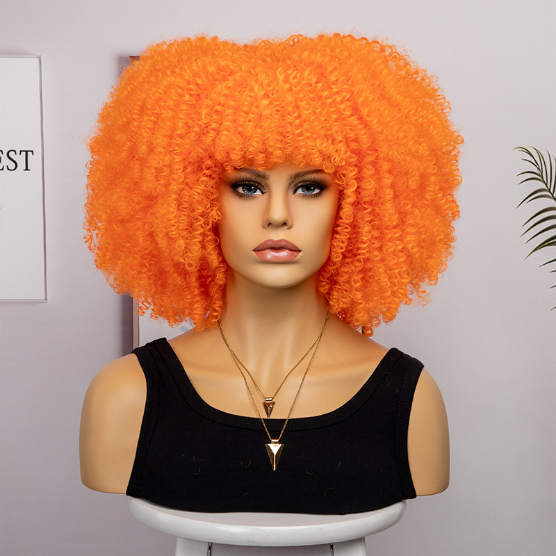 Peluca de Amazon Peluca de mujer nueva explosión de moda transfronteriza Africana pequeña y rizada corta rizada multicolor peluca cubierta de la cabeza