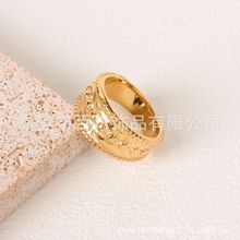 欧美ins水纹波点简约复古不锈钢女士戒指18K金保色指环钻石