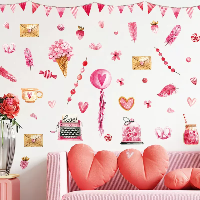 亚马逊外贸情人节浪漫爱心PVC墙贴彩色玻璃橱窗装饰自粘窗贴贴纸
