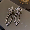 Silver needle, zirconium, crystal from pearl, design earrings with tassels, flowered, European style, high-quality style