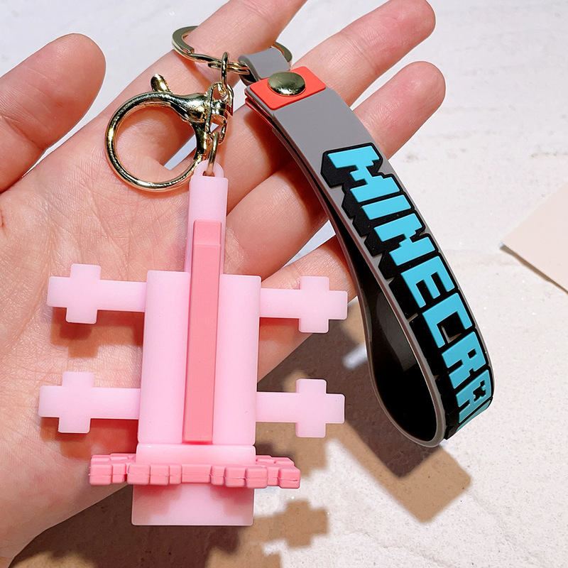 ゲームマインクラフトソフトプラスチックキーホルダーペンダントキーチェーン車のペンダント漫画人形 pvc ビルディングブロック人形|undefined