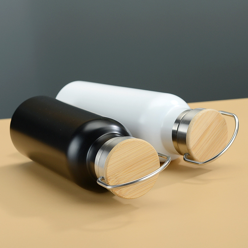 Große Öffnung Sportflasche Mode mit Tragering Doppelschicht Wasserflasche 304 Edelstahl Thermosbecher_voghion.com