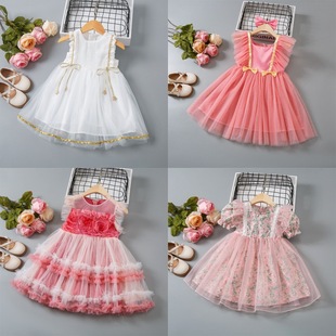 Girls Dress 2025 Summer New Children's Sweet Skirt Small and Medium-Sized Children's Floral Baby Girl Mesh Princess Dress