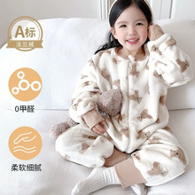儿童连体睡衣新款秋冬加厚款法兰绒男童女童小宝宝家居服睡袋