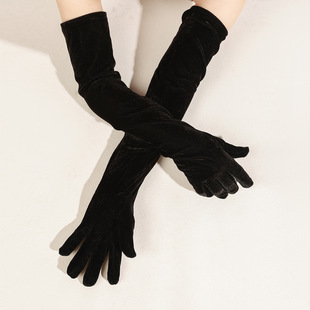 Cross-Border gold velvet bridal gloves long retro performance etiquette gloves women's warm cocktail party fashion lengthened gloves