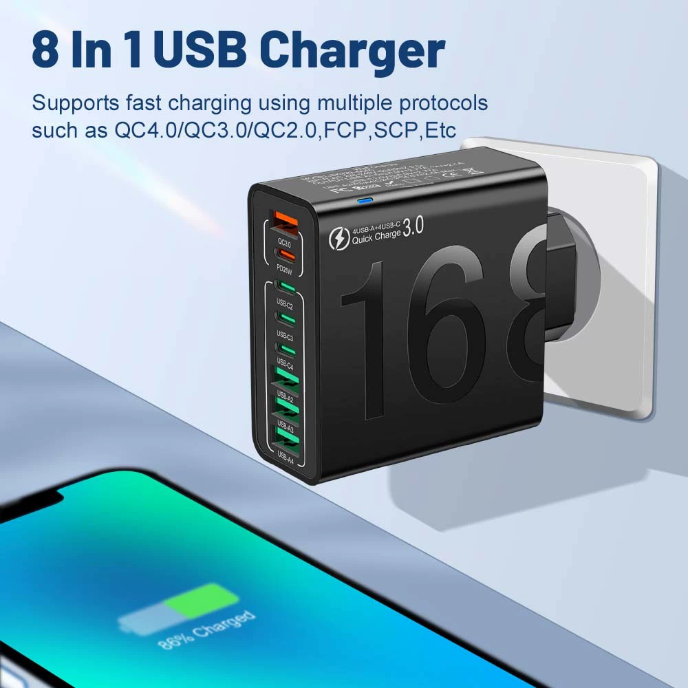 Стандарт 150W 4USB 4Type-c многоразъемный QC3.0 быстрая зарядка PD25W быстрая зарядка зарядное устройство для мобильного телефона