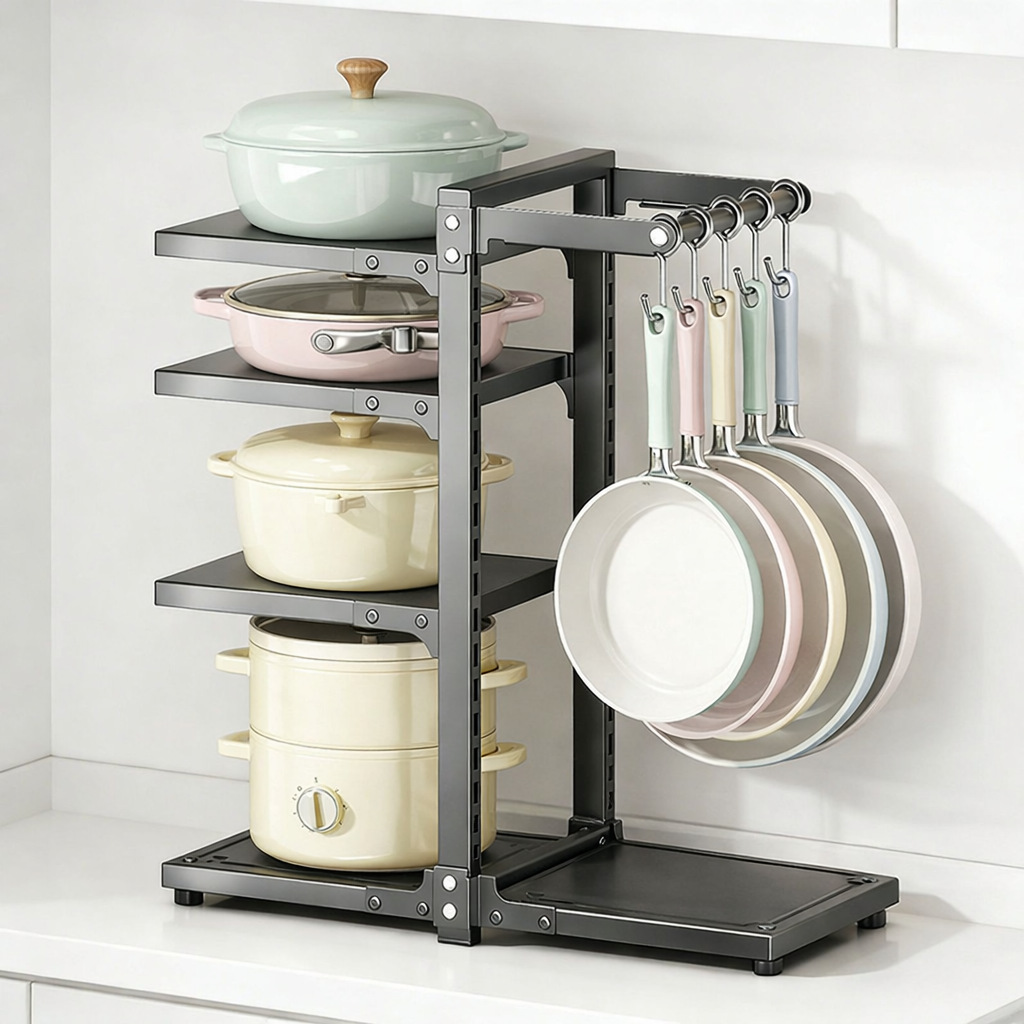 New Pot Rack under the Sink Layered Kitchen Storage Rack Hook Shelf Cabinet Countertop Multi-Layer Pot Storage Rack