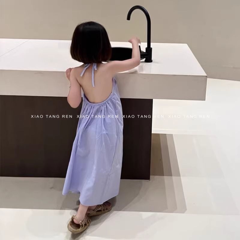 Girls' Super Fairy Dress, Kidsren's Summer Korean Style Holiday Style Suspender Skirt, Niche Fashionable Sleeveless Cool Beach Skirt