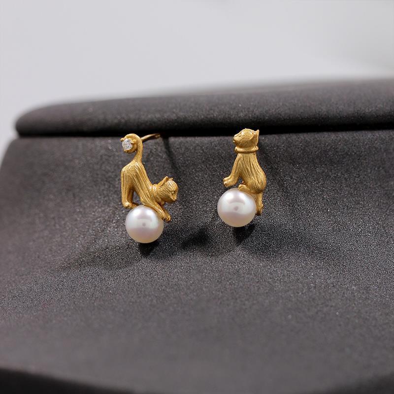 1 Pair Simple Style Cat Inlay Copper Pearl Earrings display picture 2