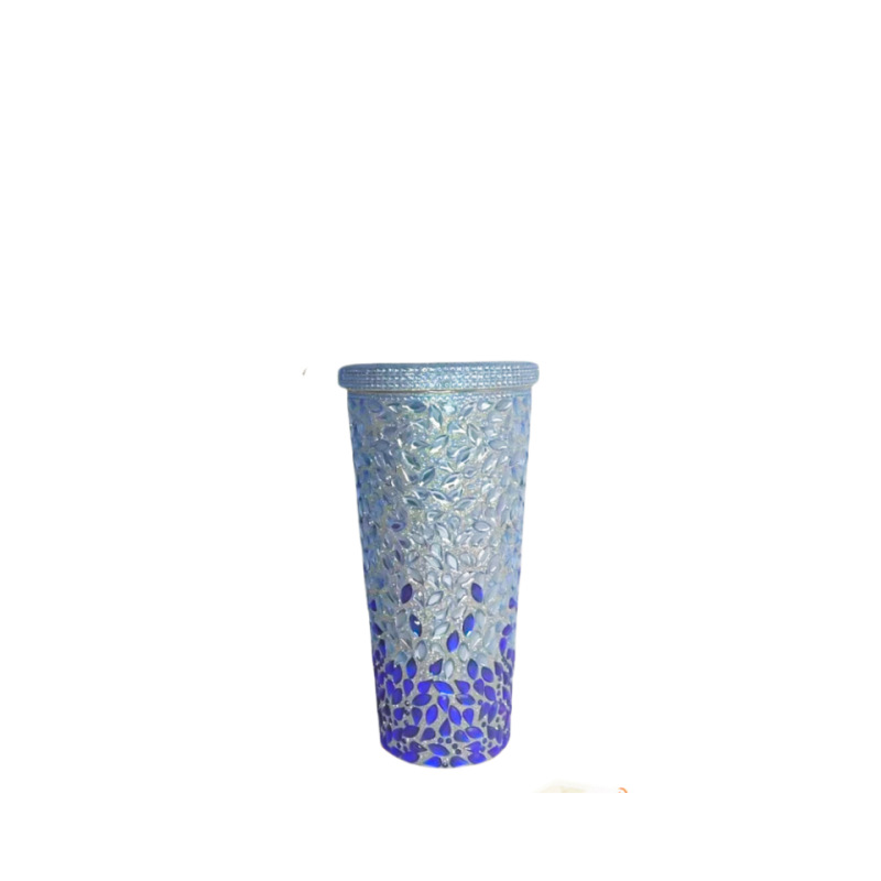 Vaso de agua adelgazante con incrustaciones de diamantes de imitación, vaso de doble capa para bebidas frías, vaso con pajita de diamantes de imitación de alto valor, vaso de agua creativo de gran capacidad con diamantes de imitación.
