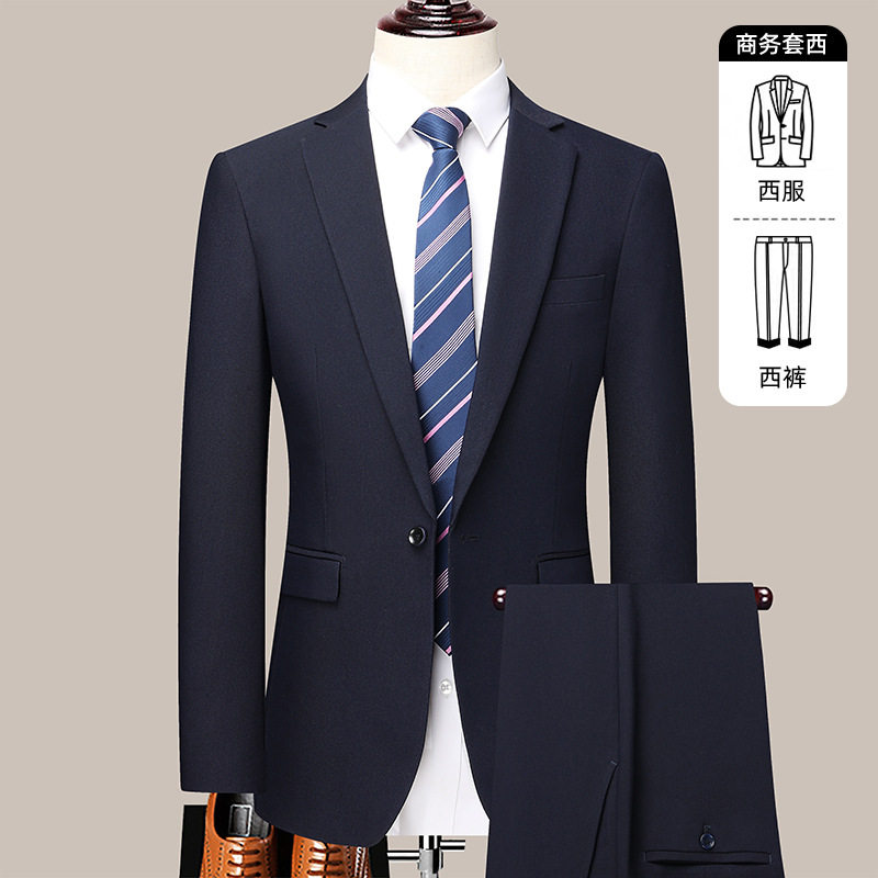 Bộ vest nam công sở dáng thon, áo vest một hàng cúc xẻ tà bên hông, phù hợp đi làm và dự đám cưới — Màu đen, Xanh navy, Đen xanh lục