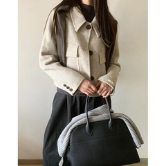 [Ningpai] 両面ウールコート、女性用ウールコート、2025年秋新作、スタイリッシュな秋冬スタイル、ショートスタイルウールコート