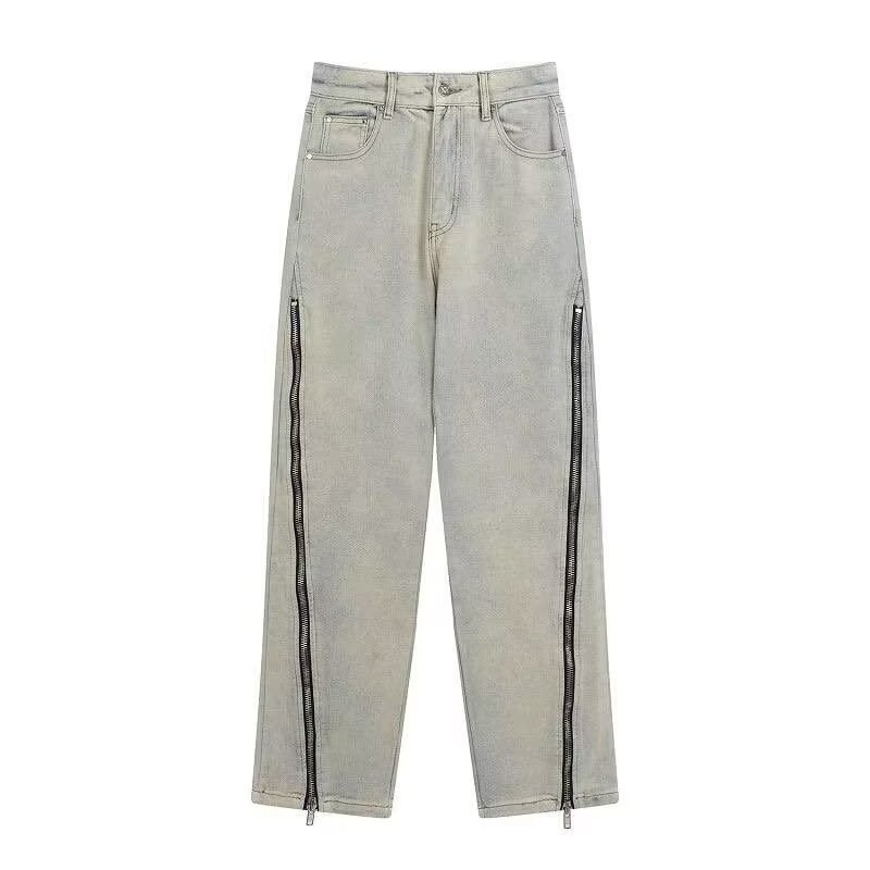 Retro High Street Washed Yellow Mud Dyed Jeans Slim Fit Straight Leg Flattering Drape for Men And Women_mkmklike.com