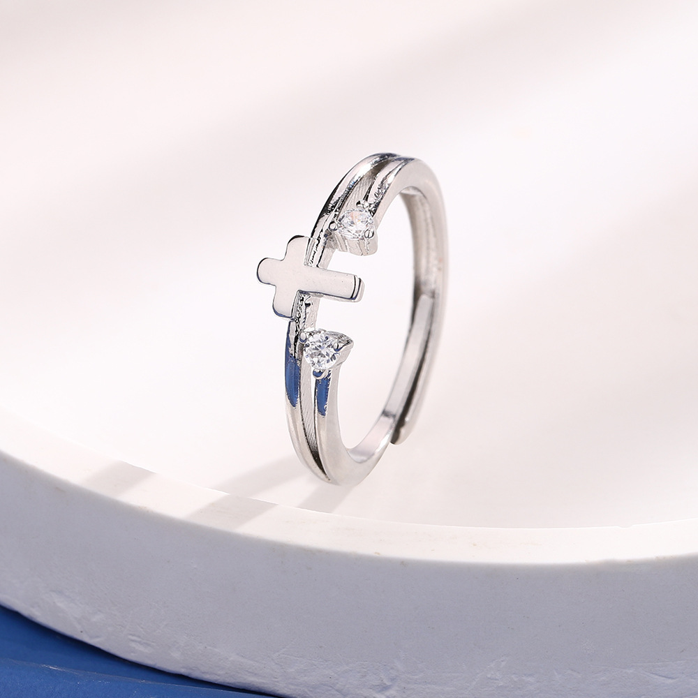 Anello doppio strato con croce e diamanti stile retro_voghion.com