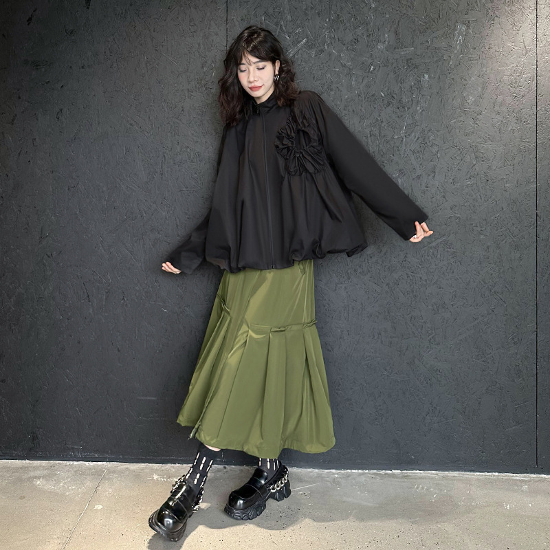 Yamamoto yaosi plisado flor tridimensional abrigo corto Otoño de las mujeres Nuevo diseño de nicho suelto cremallera cardigan trench Coat