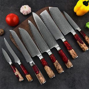 Forged Damascus kitchen knife set resin handle small women's meat slice cooking knife sharp and durable kitchen knife