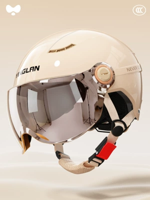 Certified Four-Season Universal Summer Sun — Motosiklet kaskı (dəbilqə) - 3c-khaki-electroplated-internal-and-external-dual-mirrors-new-national-standard-category-a-one-size-fits-all