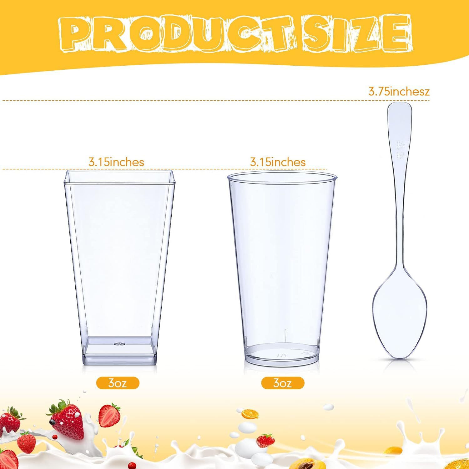 Amazon transfronterizo desechable PS taza de plástico transparente dura taza de pastel de mousse taza cuadrada con cubierta y cuchara conjunto