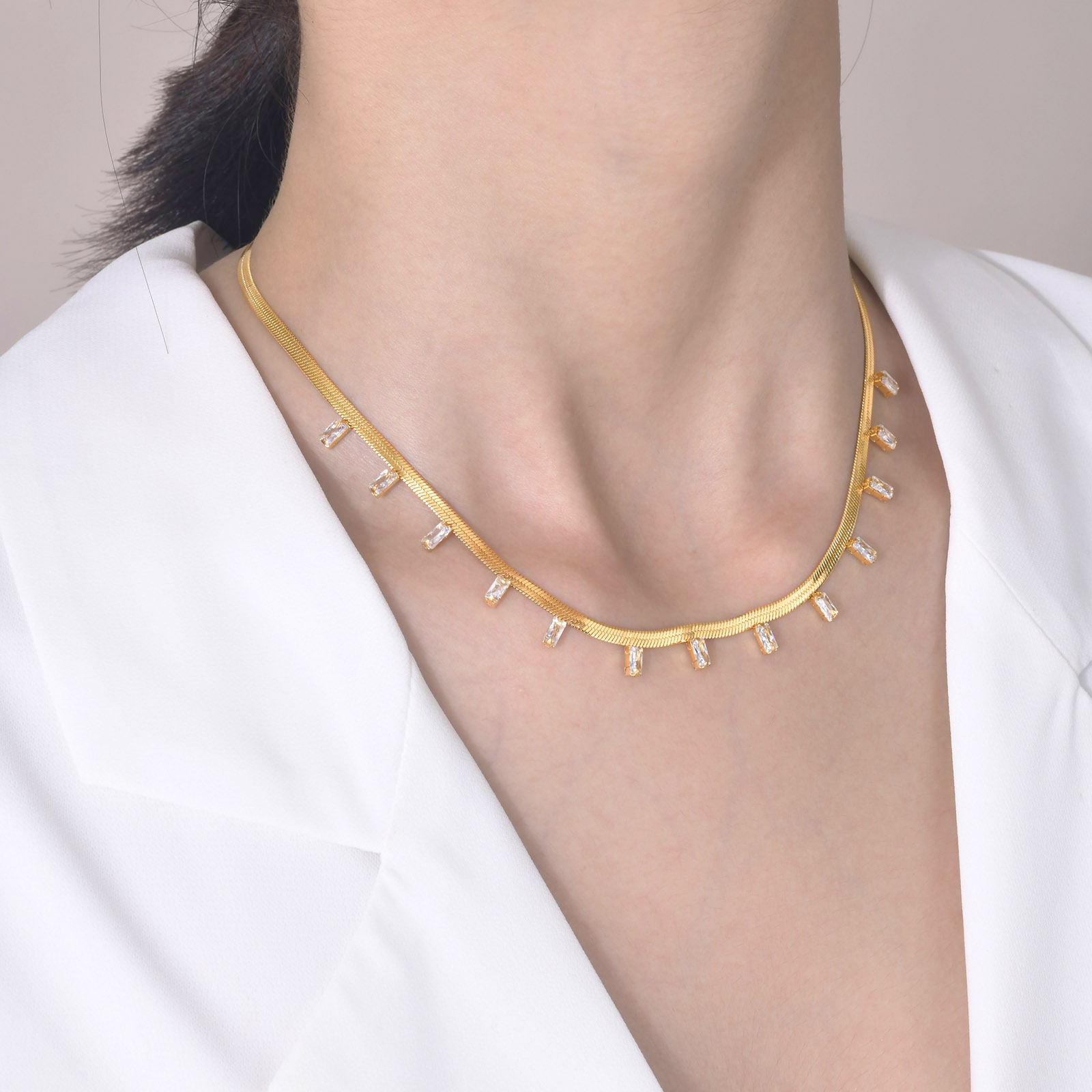 Fashion Square Stainless Steel Plating Inlay Zircon Necklace 1 Piece