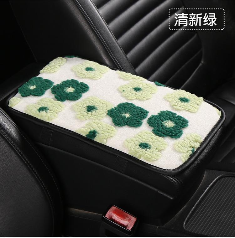 2026 New Floral Lamb Wool Car Armrest Box Mat in Passionate Red